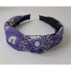 Purple White turban knot headband bandana paisley jersey fabric cover band teeth